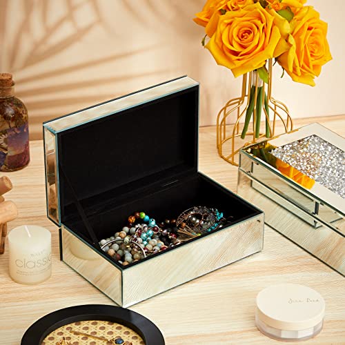 2 Pieces Silver Glass Mirrored Diamond Jewelry Box Christmas Gift Container Organizer Simple Classic Storage Jewelry Box Decorative Glass Box Jewelry Organizer Box Jewelry Storage