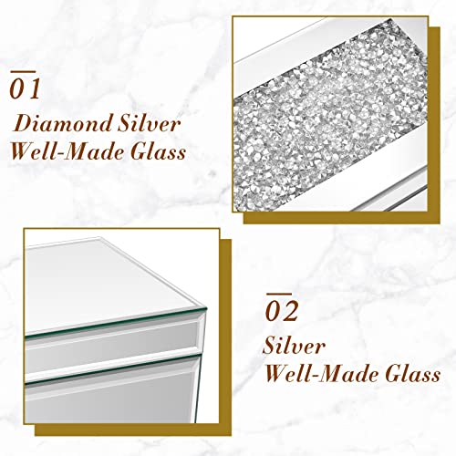 2 Pieces Silver Glass Mirrored Diamond Jewelry Box Christmas Gift Container Organizer Simple Classic Storage Jewelry Box Decorative Glass Box Jewelry Organizer Box Jewelry Storage