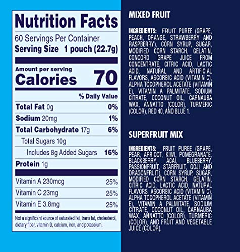 Welch's Fruit Snacks, Mixed Fruit & Superfruit Bulk Variety Pack, Gluten Free, 0.8 oz Individual Single Serve Bags (Pack of 60)