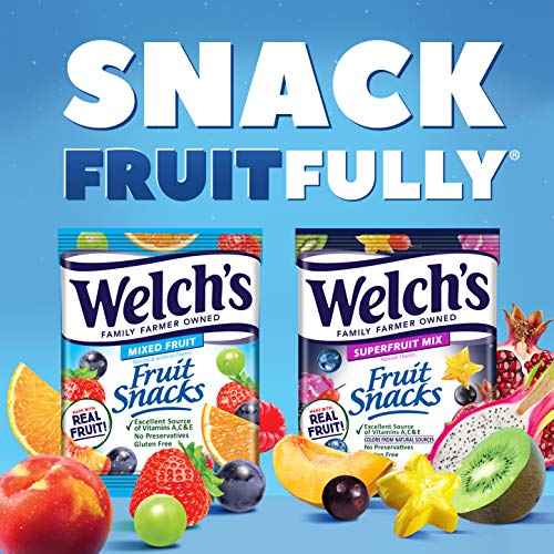 Welch's Fruit Snacks, Mixed Fruit & Superfruit Bulk Variety Pack, Gluten Free, 0.8 oz Individual Single Serve Bags (Pack of 60)