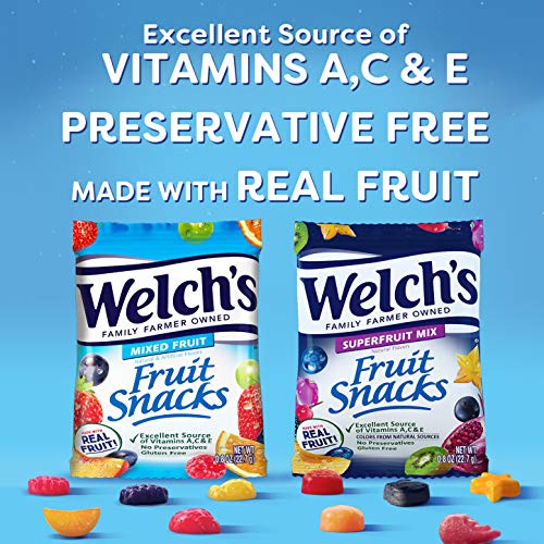 Welch's Fruit Snacks, Mixed Fruit & Superfruit Bulk Variety Pack, Gluten Free, 0.8 oz Individual Single Serve Bags (Pack of 60)