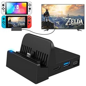 tv dock docking station for nintendo switch/nintendo switch oled model, 4k/1080p hdmi travel tv adapter portable charging stand, with extra usb 3.0 port high speed(2023 upgrade)