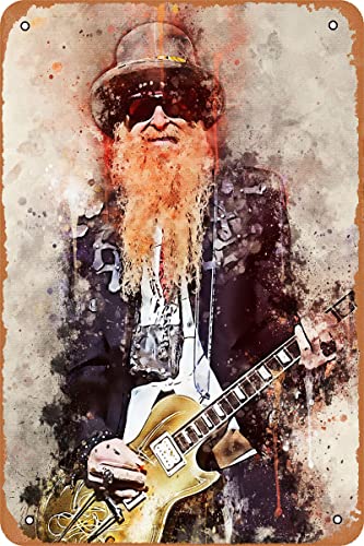 Seadlyise Billy Gibbons Plaque Poster Vintage Tin Sign Retro Metal Posters 12x8 Inches