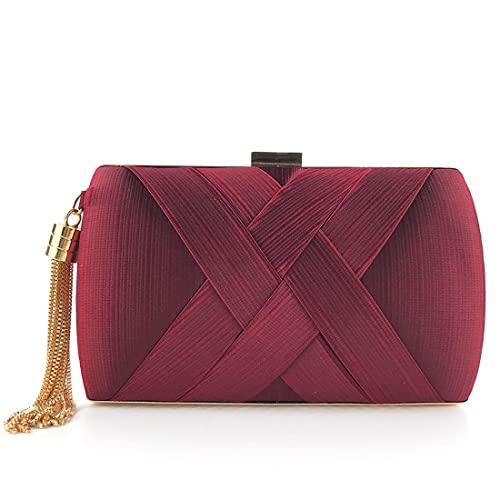 DAMSIL Fashion Women's Tassel Evening Bag Clutch Bag Party Purse Dinner Party Handbag Chain Shoulder Bag (Wine red)