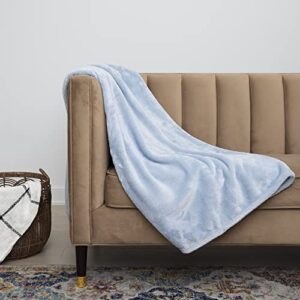 dwell studio throw blanket- soft, decorative blankets for bed or couch, cozy throws for sofa, plush light blue fleece throw, 50 inches x 60 inches, with wood hanger