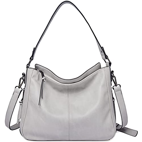 FOXLOVER Leather Hobo Bags for Women Large Crossbody Shoulder Purse Ladies Tote Handbag (Beige)