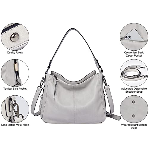 FOXLOVER Leather Hobo Bags for Women Large Crossbody Shoulder Purse Ladies Tote Handbag (Beige)