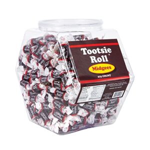 tootsie rolls candy bulk 275pcs – mini individually wrapped tootsie roll midgees in reusable plastic tub – candy pack of chocolate taffy chews
