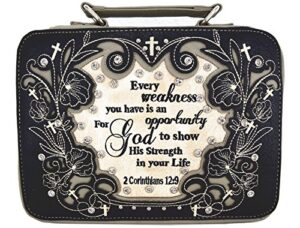 embroidered verse scripture western bible cover book carrying case for women extra strap crossbody purse… (black/grey)