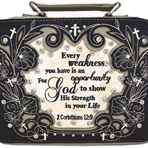 Embroidered Verse Scripture Western Bible Cover Book Carrying Case for Women Extra Strap Crossbody Purse… (Black/Grey)