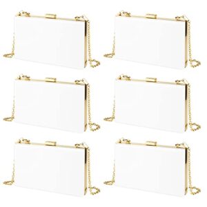 andaz press blank acrylic clutch purse for women, bride, mrs, bridesmaids, white clutch evening box shoulder handbag with gold removable metal chain 6-pack for wedding cocktail formal dinner prom