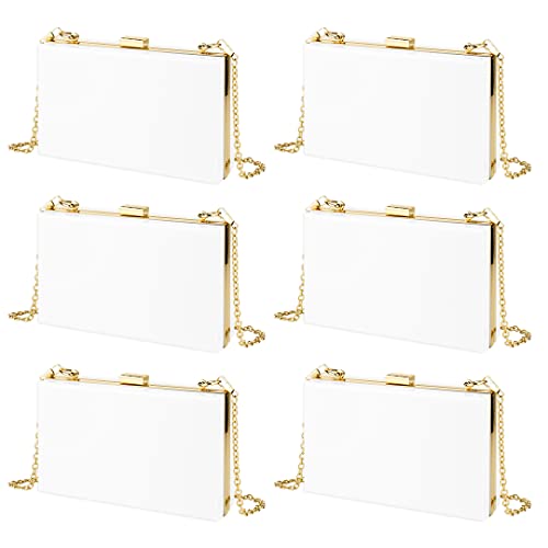 Andaz Press Blank Acrylic Clutch Purse for Women, Bride, Mrs, Bridesmaids, White Clutch Evening Box Shoulder Handbag with Gold Removable Metal Chain 6-Pack for Wedding Cocktail Formal Dinner Prom