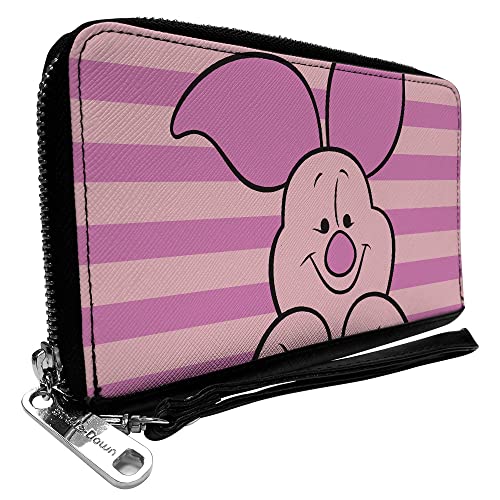 PU Zip Around Wallet Rectangle Winnie the Pooh Piglet Expression Close Up Stripe Pinks