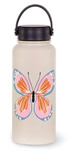 kate spade new york extra large insulated water bottle, 33 ounce stainless steel water bottle with handle, double wall metal tumbler with lid, garden butterfly