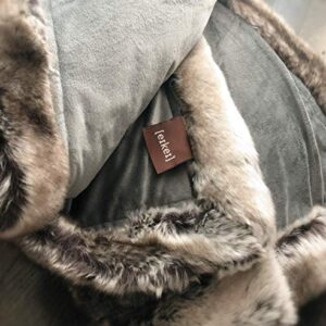 Eikei Luxury Faux Fur Throw Blanket Super Soft Oversized Thick Warm Afghan Reversible to Plush Velvet in Tan Grey Wolf, Cream Mink or Blush Chinchilla, Machine Washable (Ombre Beige, 60Wx70L)