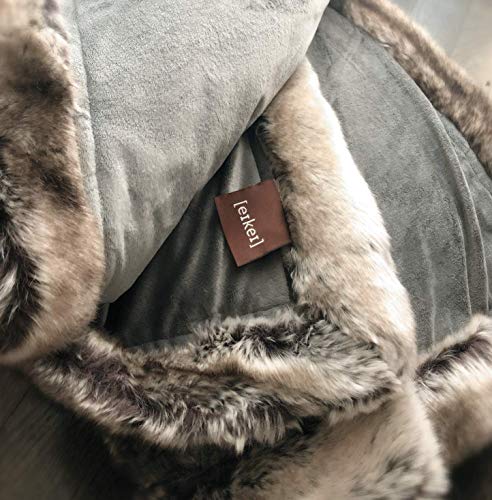 Eikei Luxury Faux Fur Throw Blanket Super Soft Oversized Thick Warm Afghan Reversible to Plush Velvet in Tan Grey Wolf, Cream Mink or Blush Chinchilla, Machine Washable (Ombre Beige, 60Wx70L)