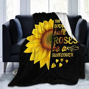 Yellow Sunflower Blanket Black Yellow Throw Blanket Big Yellow Sunflowers Printed Fleece Blanket Luxury Soft Lightweight Blanket for Bedroom Couch Sofa (80"x60")