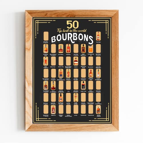 The Bourbon Bucket List 50 Best Bourbons Scratch Off Poster - Gift For Whiskey Lover, Bar, Game Room or Man Cave - Bourbon poster - Men poster - Bourbon gifts - Whiskey gift, 13,3*1,9*1,9