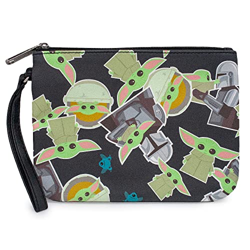 Buckle Down Star Wars Wallet, Single Pocket Wristlet, The Mandalorian The Child and Frog Icons Navy, Vegan Leather