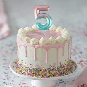 Birthday Candles Number 5 Pink to Green Gradient 3th Happy Birthday Number Candle Cake Topper, Cake Numbers Candles for Birthday Party Anniversary Decorations No 50 51 53 55 57 58 59 (5, Pink Green)