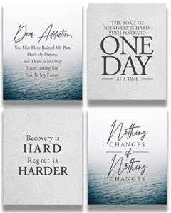 addiction recovery wall decor – set of 4 sobriety inspirational wall art designs – sober encouragement room decor – gifts for women and men – 11×14 unframed print