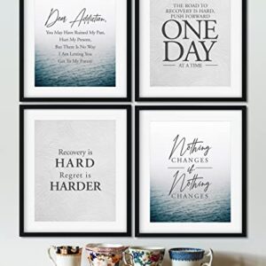 Addiction Recovery Wall Decor - Set of 4 Sobriety Inspirational Wall Art Designs - Sober Encouragement Room Decor - Gifts for women and men - 11x14 unframed print