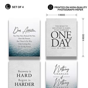Addiction Recovery Wall Decor - Set of 4 Sobriety Inspirational Wall Art Designs - Sober Encouragement Room Decor - Gifts for women and men - 11x14 unframed print