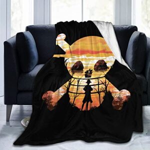 one piece blanket flannel fleece anime throw blanket for living room/bedroom/sofa/chair 80″x60″