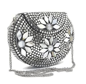 trend overseas silver metal beaded ethnic purse girls bridal bag cross body bag for women/girl party clutch metal clutches vintage brass