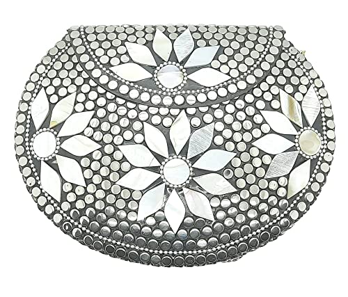 Trend Overseas Silver metal Beaded Ethnic purse Girls Bridal Bag cross body bag for women/Girl party clutch Metal clutches Vintage Brass