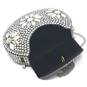 Trend Overseas Silver metal Beaded Ethnic purse Girls Bridal Bag cross body bag for women/Girl party clutch Metal clutches Vintage Brass