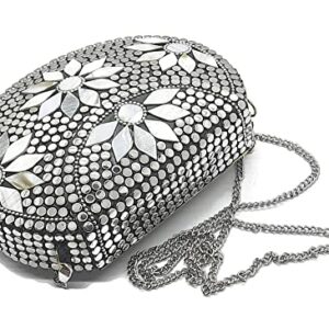 Trend Overseas Silver metal Beaded Ethnic purse Girls Bridal Bag cross body bag for women/Girl party clutch Metal clutches Vintage Brass