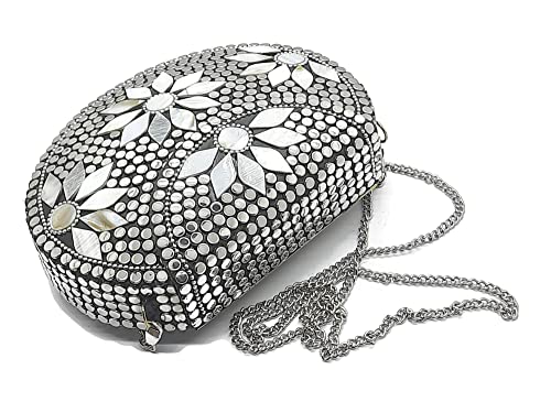 Trend Overseas Silver metal Beaded Ethnic purse Girls Bridal Bag cross body bag for women/Girl party clutch Metal clutches Vintage Brass