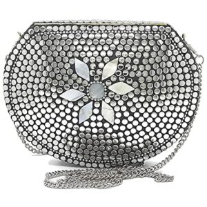 Trend Overseas Silver metal Beaded Ethnic purse Girls Bridal Bag cross body bag for women/Girl party clutch Metal clutches Vintage Brass