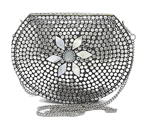 Trend Overseas Silver metal Beaded Ethnic purse Girls Bridal Bag cross body bag for women/Girl party clutch Metal clutches Vintage Brass