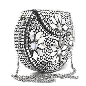 Trend Overseas Silver metal Beaded Ethnic purse Girls Bridal Bag cross body bag for women/Girl party clutch Metal clutches Vintage Brass