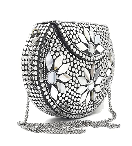 Trend Overseas Silver metal Beaded Ethnic purse Girls Bridal Bag cross body bag for women/Girl party clutch Metal clutches Vintage Brass