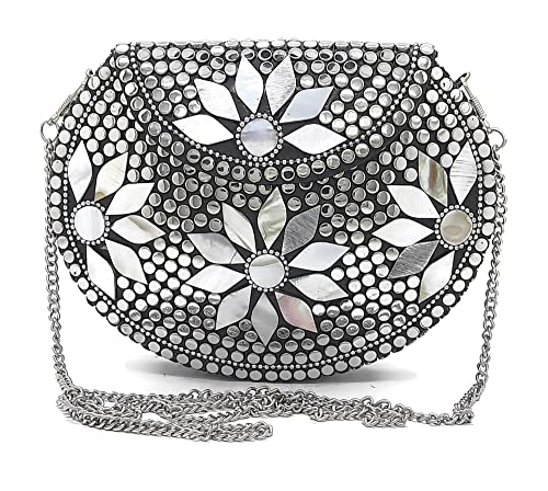 Trend Overseas Silver metal Beaded Ethnic purse Girls Bridal Bag cross body bag for women/Girl party clutch Metal clutches Vintage Brass