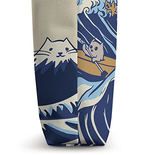 Famous Japanese Great Wave of Kanagawa Cats Funny Tote Bag