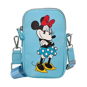 buckle-down disney wallet, phone bag holder, minnie mouse style standing pose, baby blue, vegan leather, 7.5” x 4.5” (wwmn-24-dybfx)
