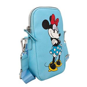 Buckle-Down Disney Wallet, Phone Bag Holder, Minnie Mouse Style Standing Pose, Baby Blue, Vegan Leather, 7.5'' x 4.5'' (WWMN-24-DYBFX)