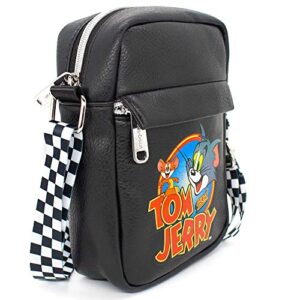 Buckle Down Hanna Barbera Bag, Cross Body, with Tom and Jerry Logo Pose, Black, Vegan Leather