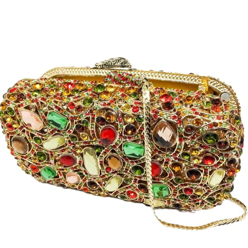 Boutique De FGG Colorful Crystal Clutch Evening Handbags Party Gala Dinner Wedding Minaudiere Bag (Mini Size,Colorful#2)