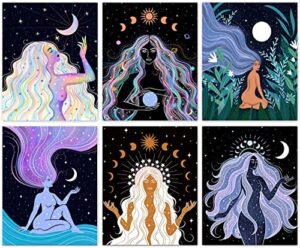 astrology witch moon sun star witchcraft boho wall art decor – witchcraft power nordic poster decor – for mystery, black magic, witchcraft, astrology decorations – set of 6 (8″ x 10″ unframed)