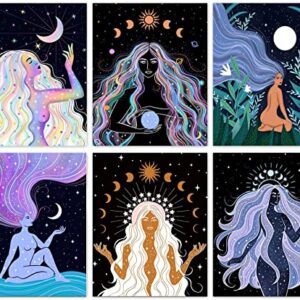 Astrology Witch Moon Sun Star Witchcraft Boho Wall Art Decor - Witchcraft Power Nordic Poster Decor - For Mystery, Black Magic, Witchcraft, Astrology Decorations - Set of 6 (8" x 10" Unframed)