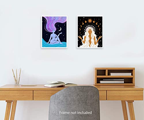 Astrology Witch Moon Sun Star Witchcraft Boho Wall Art Decor - Witchcraft Power Nordic Poster Decor - For Mystery, Black Magic, Witchcraft, Astrology Decorations - Set of 6 (8" x 10" Unframed)