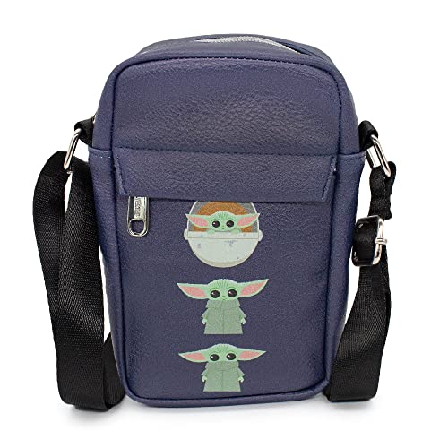 Buckle Down Star Wars Bag, Cross Body, The Mandalorian, The Child, Baby Yoda Carriage Pod Poses Navy, Vegan Leather