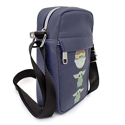 Buckle Down Star Wars Bag, Cross Body, The Mandalorian, The Child, Baby Yoda Carriage Pod Poses Navy, Vegan Leather