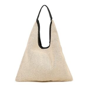 hobo shoulder bags woven tote bag minimalist trendy purse casual shopping handbags slouchy straw bag for women(white-1)