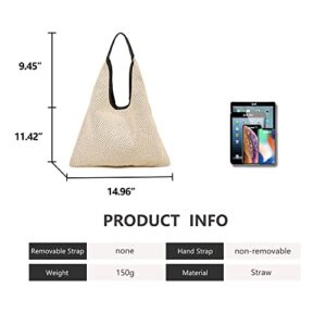 Hobo Shoulder Bags Woven Tote Bag Minimalist Trendy Purse Casual Shopping Handbags Slouchy Straw bag for Women(white-1)